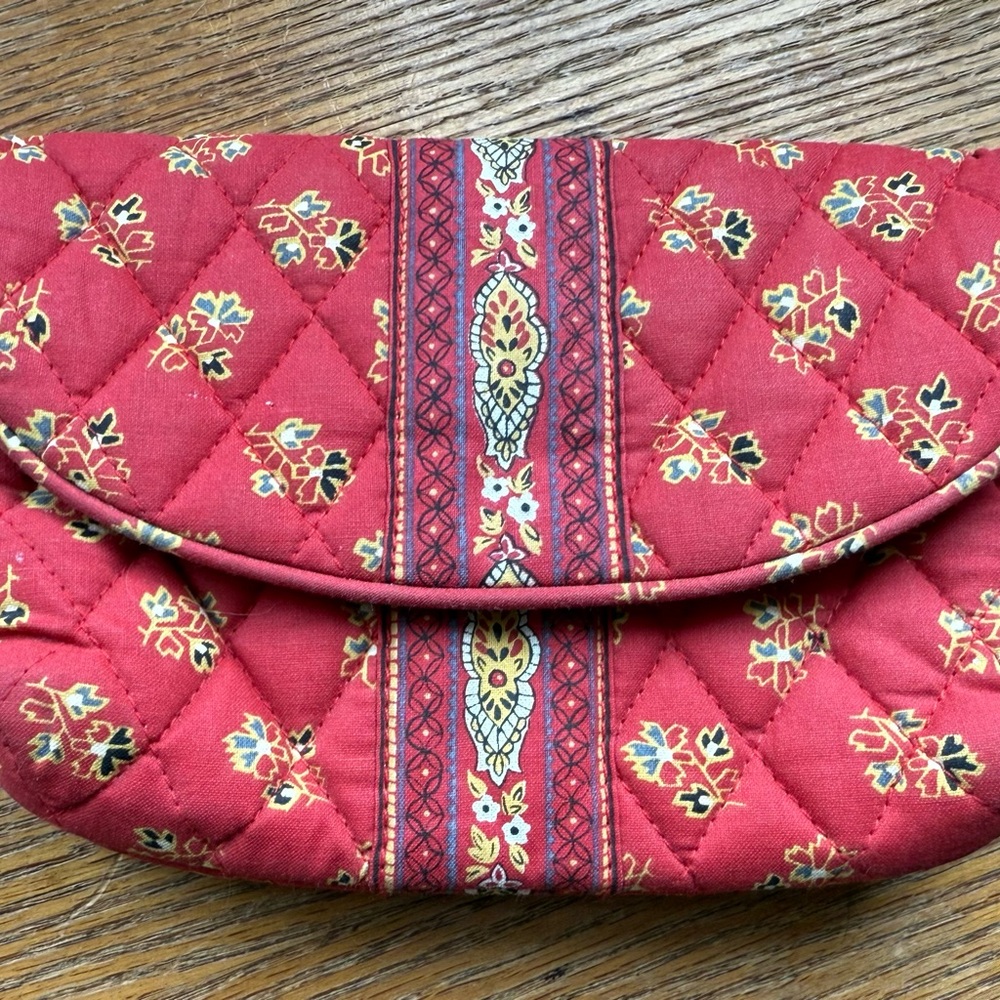 Red and Yellow Quilted cosmetic bag with Floral Pattern